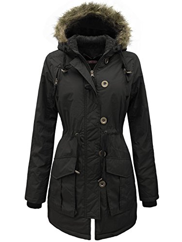 Envy Boutique Women's Military Parka Jacket Padded Fur Hooded Coat Black 6 Envy Boutique Women's Military Parka Jacket Padded Fur Hooded Coat Black 6