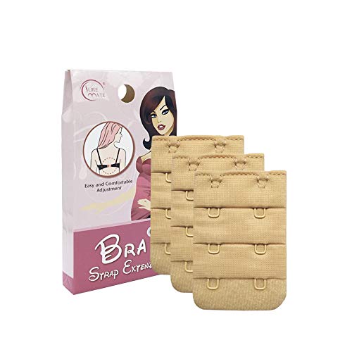Bra Band Extender 2 Hook /3 Hook /4 Hook Bra Strap Extensions Breathing Room - 3 Packs (2 Hook-Nude)