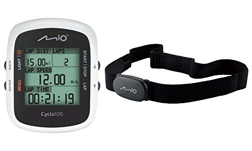 Mio Cyclo 105H, Ciclo Computer con Fascia Cardio, Bianco/Nero
