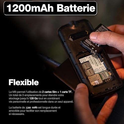 AGM M9 4G Rugged Mobile Phone, Waterproof IP68 and IP69K, Large Keys, Wide Font, Short Dialing, 3 Card Slots, FM Radio, Flashlight, 1200 mAh Battery