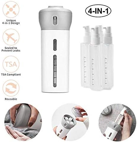 Babyyon 4 In 1 Travel Bottle, 4 In 1 Travel Bottle Toiletries Set for Collecting Shampoo Shower Liquid In One Bottle Great Empty Travel Bottle Organizer for Travel(Grey)
