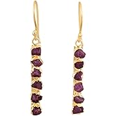 Gempires Genuine Gemstone Drop Bar Earrings for Women 14k Gold Plated Hammer Finish Dangle Handmade Hypoallergenic Crystal Jewelry Gift