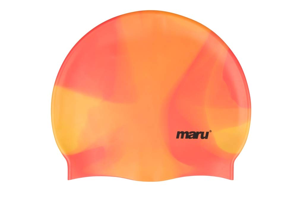 Maru Silicone Swim Cap (Orange Shades) – Smooth, Easy-Fit Silicone Swimming Cap for Adults & Kids (One Size Fits All) – Durable Swimming Hat for Speed, Comfort & Chlorine Protection