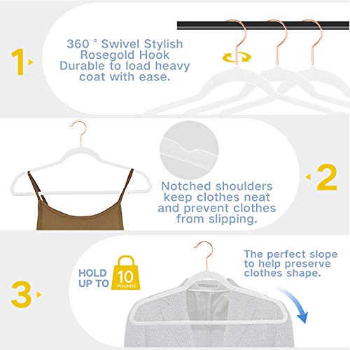 image for SUPJOO Premium Velvet Hangers Rose Gold Swivel Hooks - Felt Hangers-He