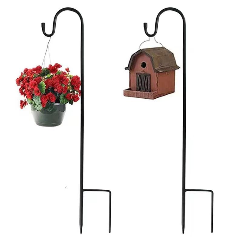 SURPZON 2 Pack Shepherds Crook Hooks, 30 inch Adjustable Height Shepherds with Base, Metal Garden Festoon Light Pole, Garden Border Hooks for Lanterns Lights, Plant Baskets, 4 Section Stitching