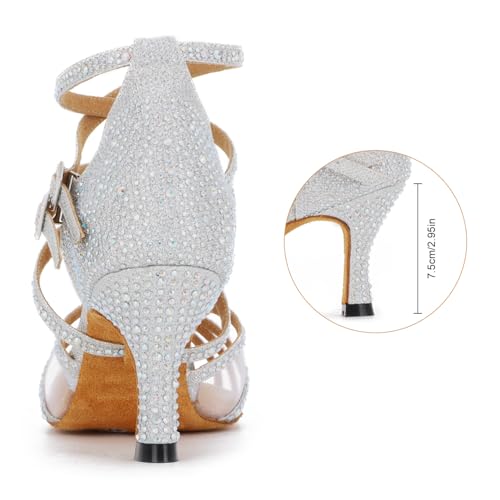 Taoyoule Dance Shoes for Women Salsa Dance Latin Heel Glitter Rhinestone Samba Tango Practice Ballroom Dance Shoes 3" Heel