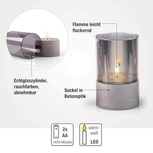 hellum LED Candles with Timer Function, Set of 3 LED Pillar Candles Outdoor, Flickering Flame, Grey, Diameter 8 cm, Heights 10/12.5/15 cm, 6 Hour Timer, Battery Operated (6 x AA, Not Included) 151992