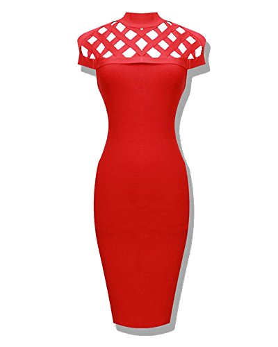 Whoinshop women s high neck lattice bodycon midi bandage dress re…