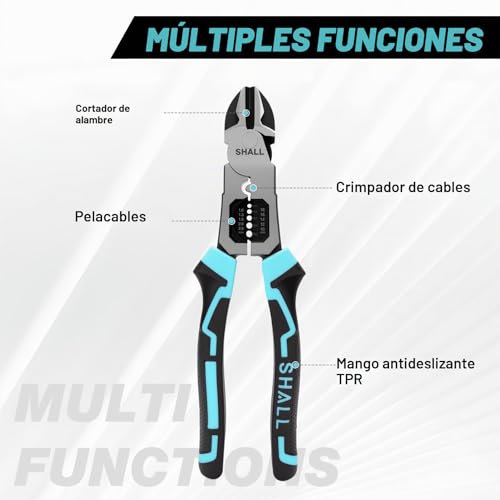 SHALL 3 in 1 Diagonal Cutting Pliers with Wire Stripper, 8 Inch Heavy Duty Chrome Vanadium Cable Cutters for Electricians to Cut, Crimp and Strip.
