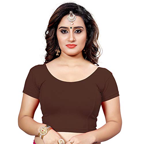 Cotton Stretch Lycra Round Neck Stretchable Readymade To Wear Saree Blouse With Short Sleeve