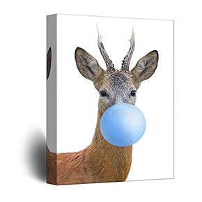 Canvas Wall Art Cute Animals Playing Bubblegum Painting Artwork for Home Prints Framed - 12x18 inches