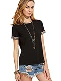ROMWE Womens Embroidery Trim Short Sleeve Tee Shirt Tops Blouse