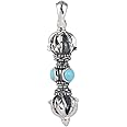 Vintage 925 Sterling Silver Buddhist Vajra Dorje Pendant with Stone for Men Women
