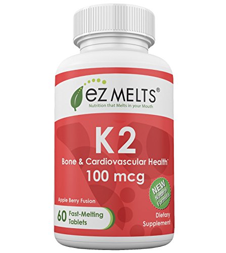 EZ Melts K2, 100 mcg, Dissolving Vitamins, Zero Sugar, Natural Apple Flavor, 60 Fast Melting Tablets, Vitamin K2 Supplement