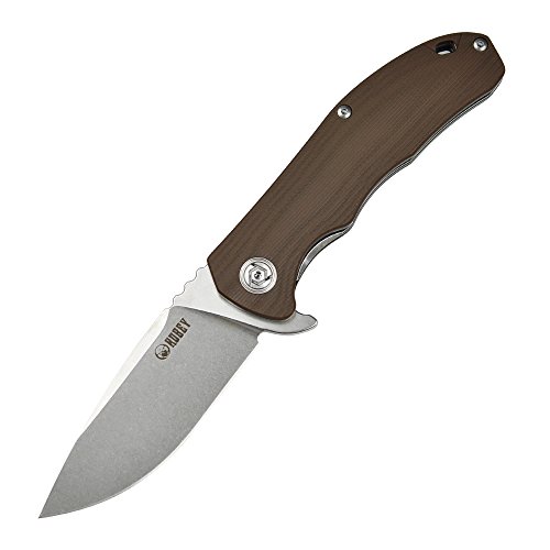 KUBEY Prime Pocket Folding Knife, D2 Steel Blade G10 Handle, Ball Bearings, Drop-Point (Brown handle)