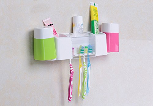 Home-organizer Tech Wall Mounted Toothbrush Holder Bathroom Storage Organizer Set Toothbrush Holder Mounted Dispenser Sets Tooth Brush Organizer and Bathroom Storage Organizer Set for 5 Brushes