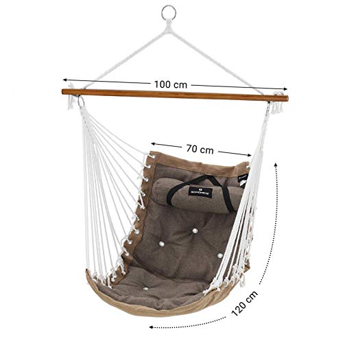 SONGMICS Hängesessel mit Kissen, XL Affenschaukel mit Polsterung, Hängestuhl mit Bambusstange, 70 x 120 cm, bis 200 kg… – Bild 8