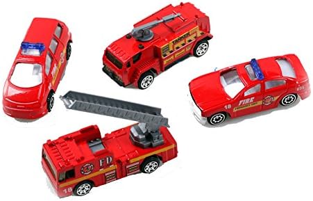 San Tokra 4Pcs Fire Trucks Model Alloy Metal &amp; Plastic Toy Cars for Children Gift