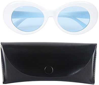 Ali Yee Rock Star Retro Fashion Thick Frame Clout Goggles Round Sunglasses (White/Blue)
