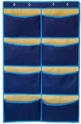 NIMES Over The Door Book Magazine Organizer with 8 Large Thicken Oxford Pockets (BLUE)