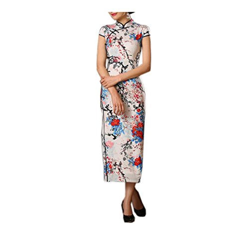 XueXian(TM) Women's Summer Floral Cap Sleeve Prom Party Dress Chinese Traditional Long Qipao
