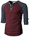 H2H Men's Color Blocked Raglan 3/4 Sleeve Baseball Jersey Knit Shirt WINENAVY US L/Asia XL (CMTTS0174)