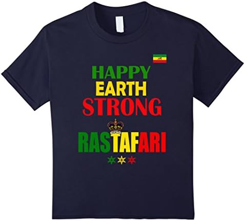 unisex-child Happy Earth Strong Rastafari-  Ethiopian Flag- Rasta T-Shirt 12 Navy