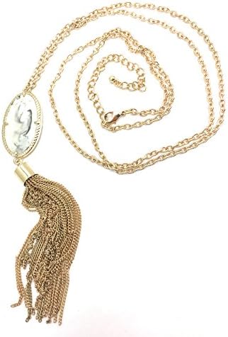 Women’s Designer Fashion Jewelry Long Chain Tassel Necklace Pendant Bohemian Statement Costume Jewelry (Smooth Stone Cameo)