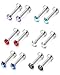 Jstyle 12 Pcs a Set 316L Stainless Steel 16G 2-4mm CZ Nose Piercing Labret Monroe Lip Rings Helix Tragus Cartilage Ear Piercings Studs 8mm Bar Length 3mm