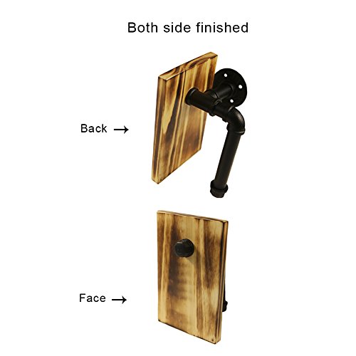 Industrial Toilet Paper Holder with Wooden Shelf Metal Wall Storage Missingift Iron Pipe Tissue Roll Hanger (Double Faced)