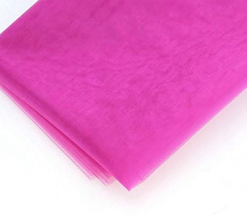 75cm Wide Sheer Crystal Organza Fabric Tulle Roll For Wedding Festival Party Decoration 10m/lot, Fuchsia