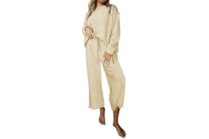 SHEWIN Women's 2 Piece Outfits Sweatsuit Casual Long Sleeve Pullover Tops and Drawstring Wide Leg Pants Lounge Sets