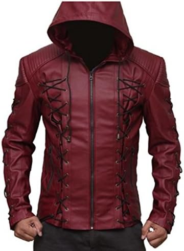 BillzDen Men's Fashion Arrow Arsenal Leather Jacket Lamb Red Large