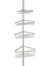 InterDesign York Bathroom Constant Tension Corner Shower Caddy for Shampoo, Conditioner, Soap -Satin