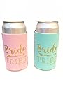 BRIDE TRIBE Can Bottle Cooler Sleeves for Bachelorette Party, Bridal Shower | Pack of 10 Mint Green or Pink plus 1 BRIDE Cooler in White