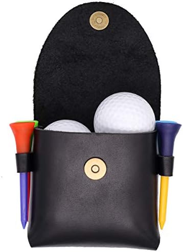 NexAx Golf Ball Pouch Tee Holder Belt Waist Bag Made of Genuine Leather for Golf Sports Accessory Holds 4 Balls and 4 Golf Tees