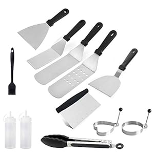 QSDGFH BBQ Grill Gereedschap Set, 12 Stks RVS BBQ Accessoires Set Griddle Koken Kit Platte Tops Grill Griddle BBQ…