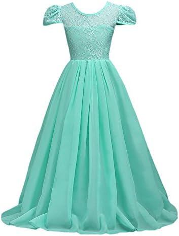 KDFSIN Girls Flower Lace Chiffon Long Party Wear Dresses Pageant Dance Prom Wedding Bridesmaid's Gown (16, Green)