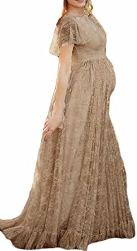 Ptyhk RG Maternity Lace Maxi Short Sleeve Photography Dresses for Photo Shoot