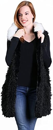 Women Winter Fashion Faux Fur Long hood Vest Outerwear (LBLACK1)