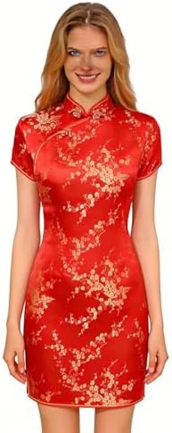 asian print mini dress Red floral print mini dress for party