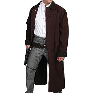 VINTEDGE BY XAINAL Men's western gunfighter cowboy old Vest Coat, Mens black denim long coat. Full Length Jackets
