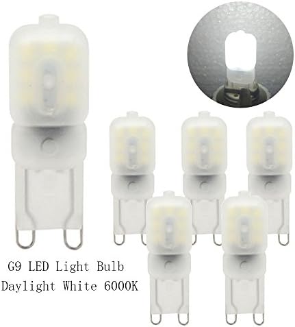 Ziyi G9 LED Light Bulb, 3W (35W Halogen Bulb Equivalent), Non-Dimmable, Daylight White 6000K, Pack of 5 (Daylight 6000K)