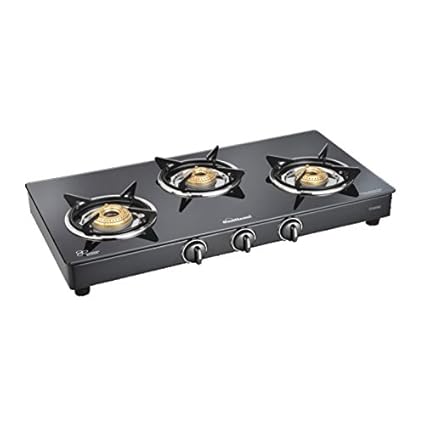 Sunflame Classic 3B BK Toughened Glass Cooktop Manual Ignition