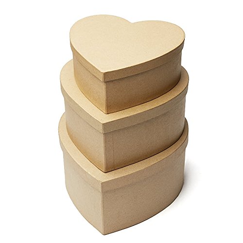 Factory Direct Craft Handcrafted Paper Mache Large Heart Boxes - 3 Boxes