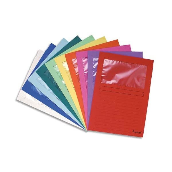 EXACOMPTA Paquet de 25 pochettes coins en carte 120 g avec fenêtre, assortis vif
