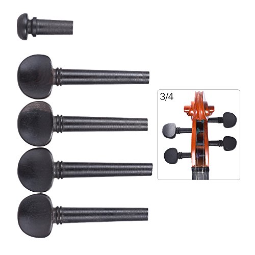 3/4 Size Ebony Wood Violin Fiddle Tuning Pegs Endpin Set Replacement Black - Thumbnail 5