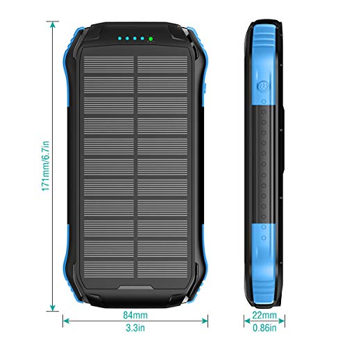 Power Bank, Soxono Solar Charger with Qi Wireless Charger and 2 USB Port Ultra Waterproof Portable Phone Charger 16000mAh External Battery Pack with 15 LEDs Flashlight for iPhone, iPad, Samsung