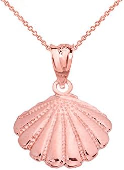 Elegant 14k Rose Gold Cockle Sea Shell Pendant Necklace, 20"