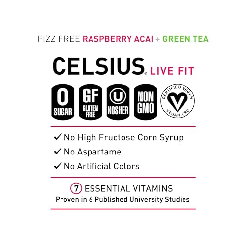 CELSIUS RASPBERRY ACAI GREEN TEA, FUNCTIONAL ESSENTIAL ENERGY DRINK 12 FL OZ (PACK OF 12) PACKAGING MAY VARY